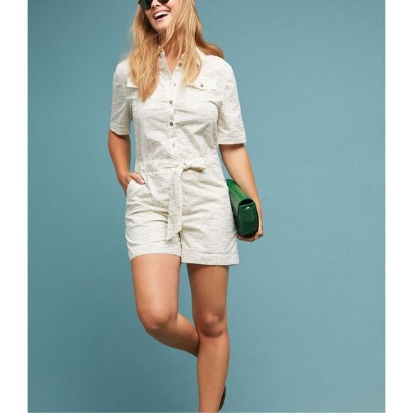 34N 118W Anthropologie Giana Utility Romper cream size M NEW - Picture 4 of 15